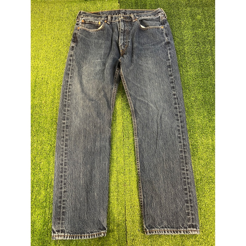 Levis 505 Mens Regular Fit Straight Leg Dark Wash Blue Denim Jeans 34x31